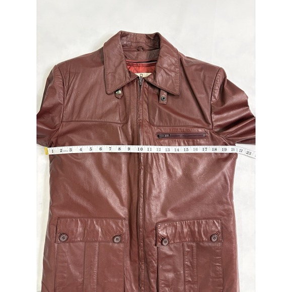 Vintage Saxony Genuine Leather Jacket Men 40 Maroon Quilted Lined Retro - Picture 15 of 16